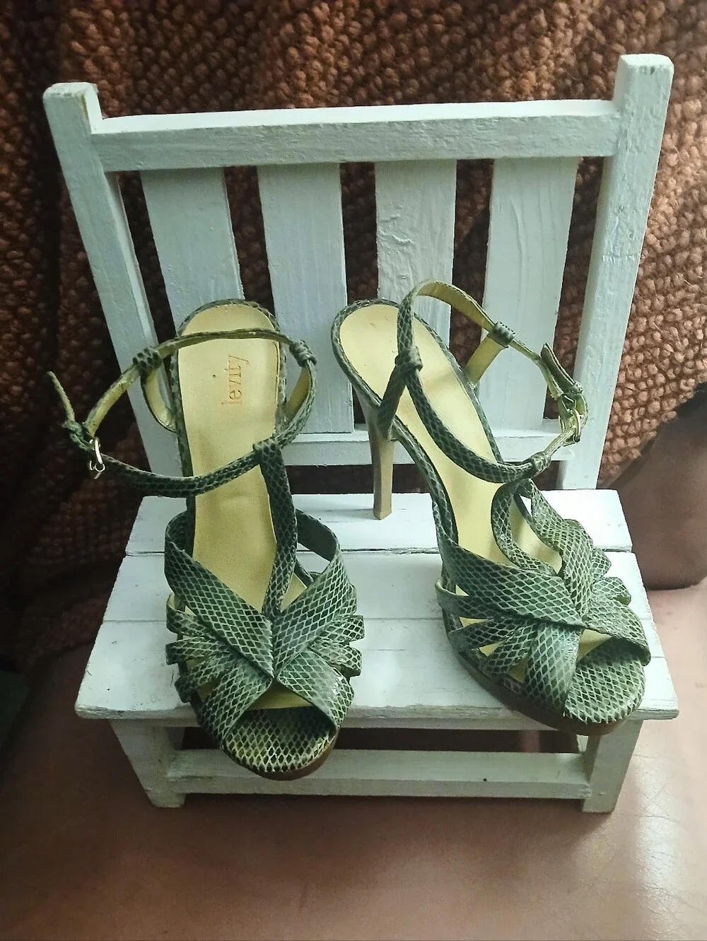 Strappy Green Snake-Print High Heel Sandals